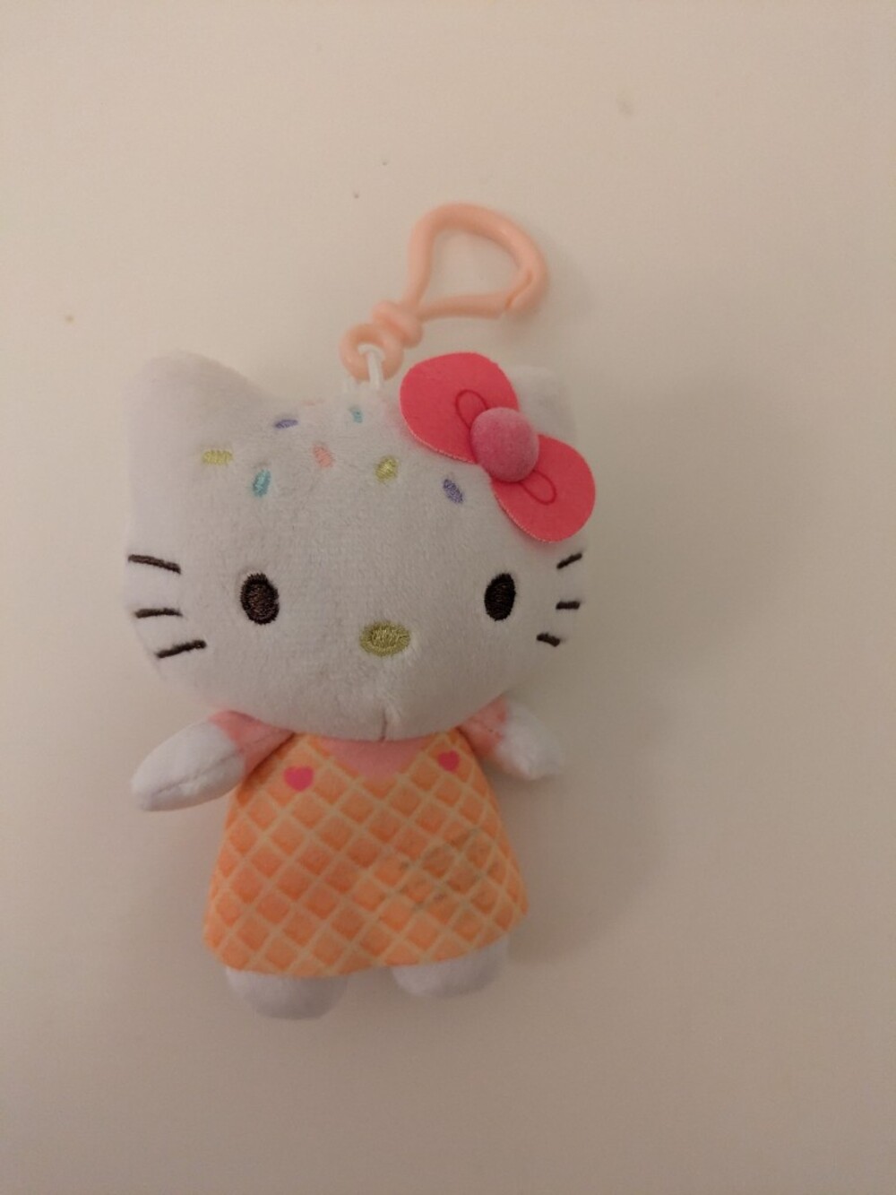 Hello Kitty Plush Keychain with Pink Bow and Orange Dress